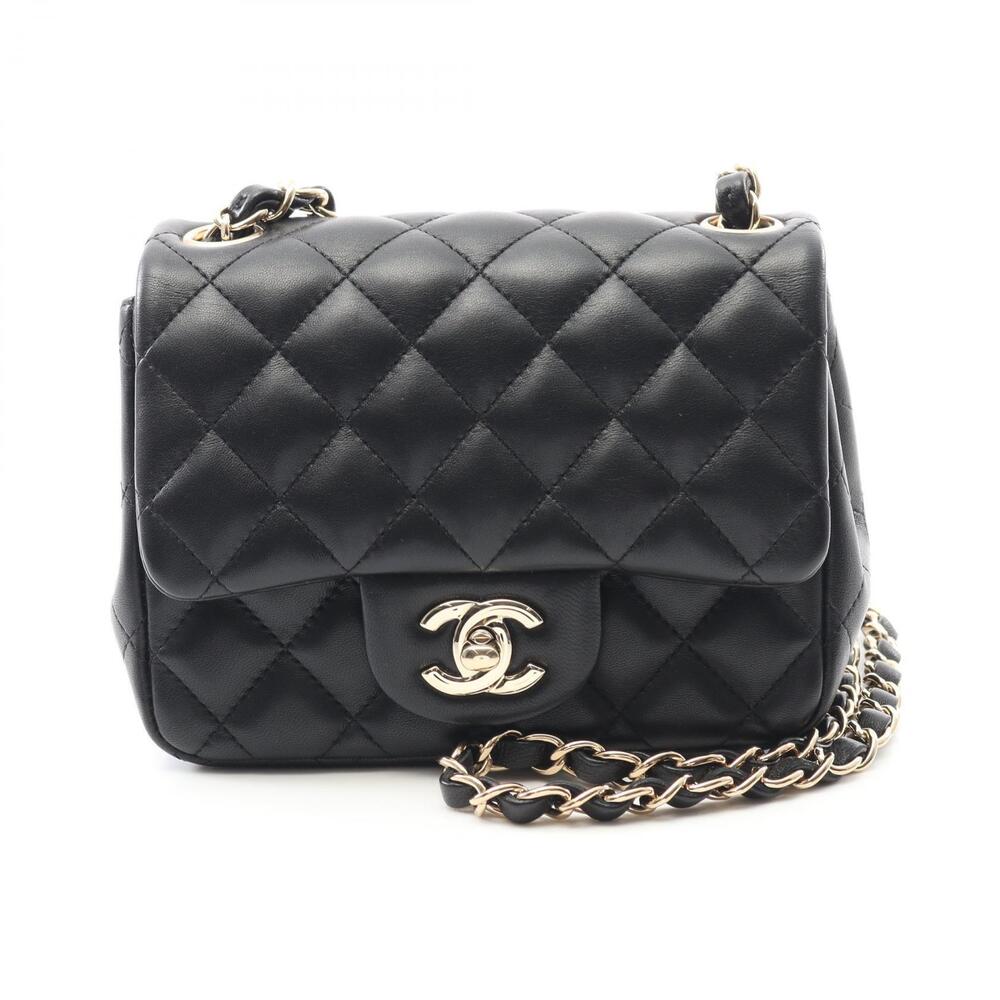 Chanel Matelasse Shoulder Bag Lambskin Sheepskin Black